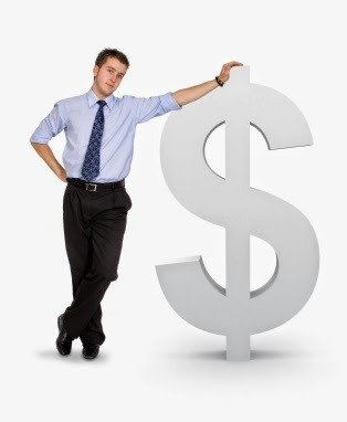 business man with a dollar symbol over a white background