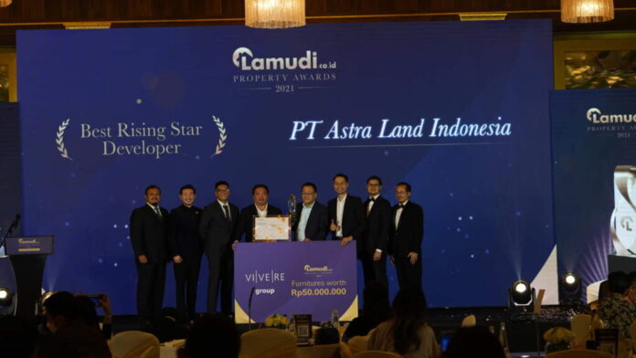 PT Astra Land Indonesia meraih penghargaan untuk kategori “Best Rising Star Developer” dalam ajang Lamudi.co.id Property Awards 2022