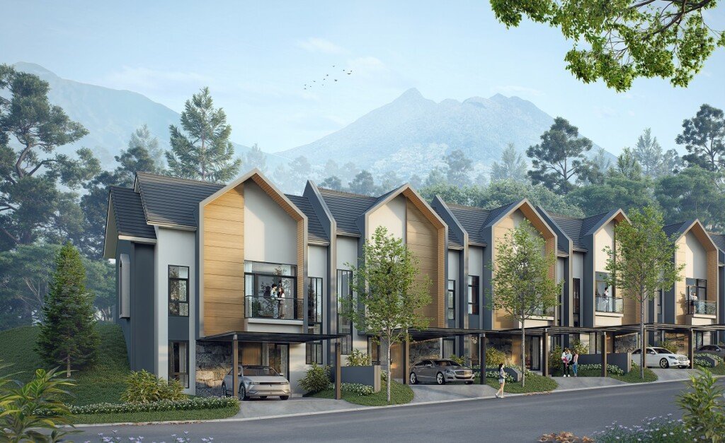 Tampak depan rumah di klaster Amadeus Signature, hunian premium di Rancamaya dengan desain modern dan pemandangan pegunungan.