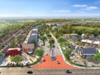Foto kawasan commercial hub terbaru Paramount Petals di South Petals, barat Jakarta, dengan deretan ruko, area kuliner, dan fasilitas modern sebagai pusat bisnis dan investasi properti.