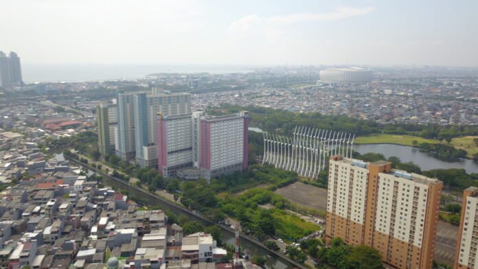 Tampak udara kawasan Samesta Alonia Kemayoran, hunian vertikal modern dan terjangkau yang dikembangkan Perumnas di pusat kota Jakarta.