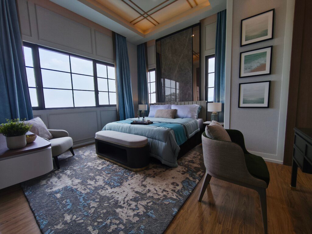 Interior kamar tidur bergaya modern di Klaster Burgundy Rancamaya, menampilkan kemewahan hunian premium bogor dari Sinar Mas Land.
