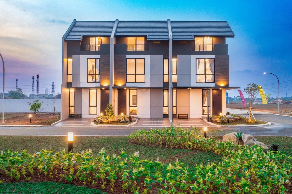 fasad rumah dua lantai chelia residence summarecon crown gading dengan cicilan flat