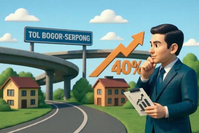 Ilustrasi pembangunan Tol Bogor-Serpong yang memicu lonjakan harga lahan hingga 40 persen dan mengubah strategi pengembang properti di kawasan Jabodetabek selatan.