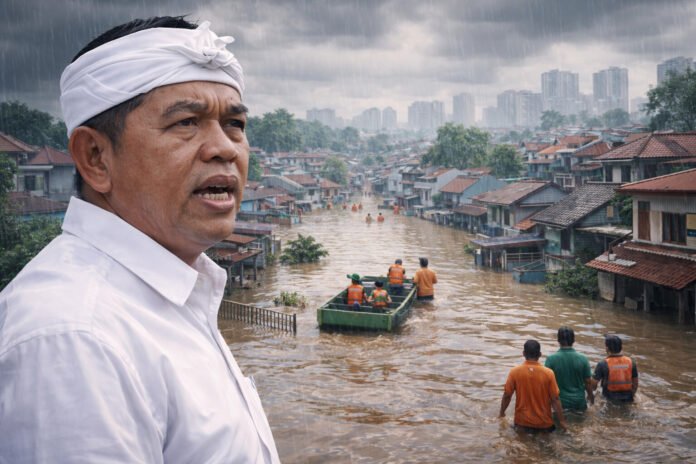 Ilustrasi perumahan kebanjiran di Jawa Barat