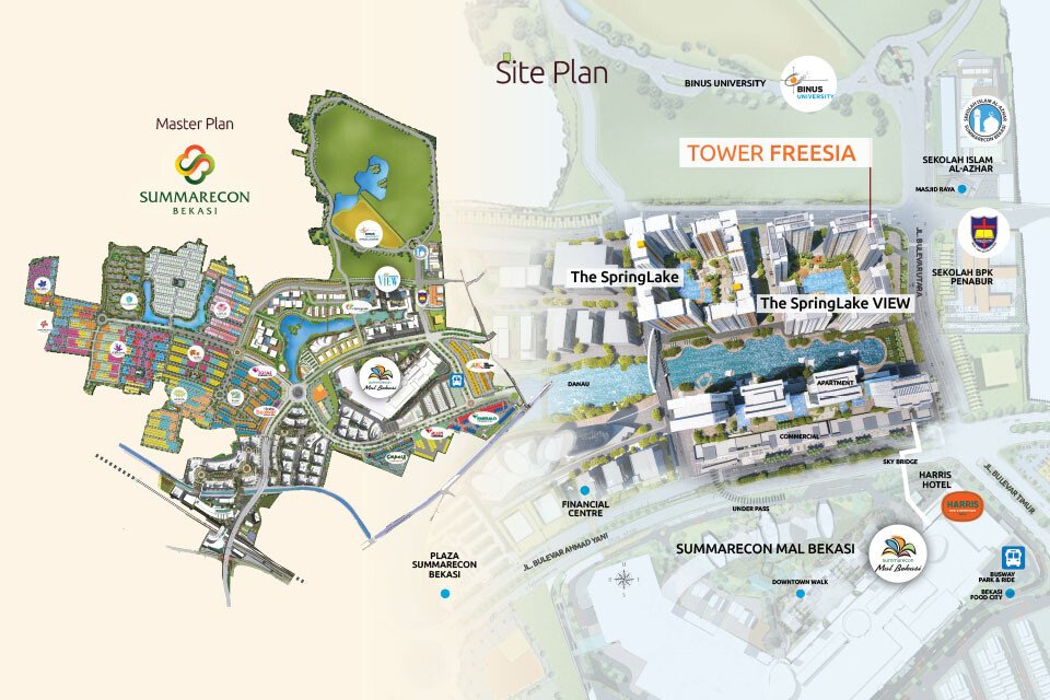 Site plan kawasan Summarecon Bekasi yang menunjukkan lokasi The SpringLake View