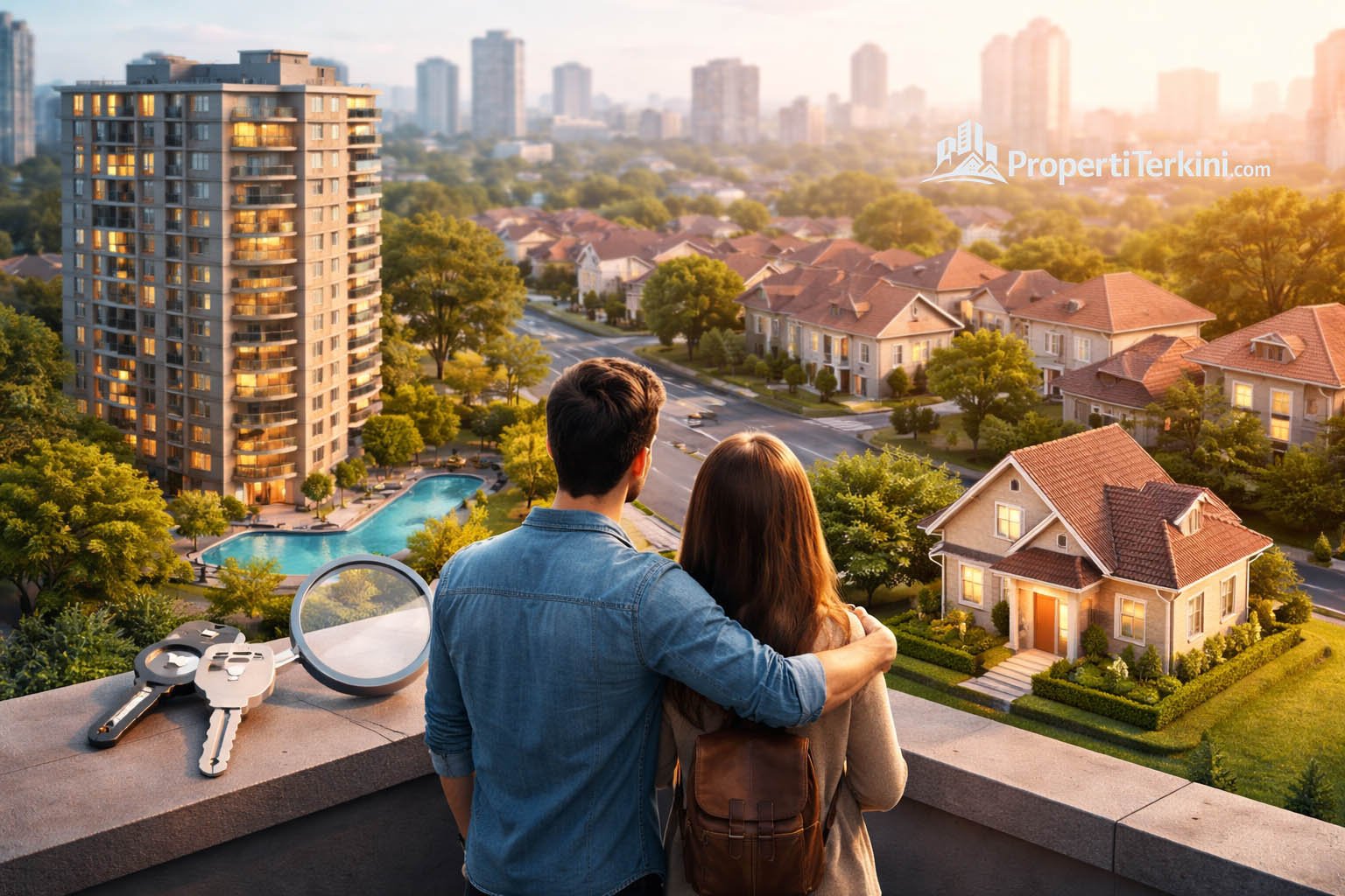 pasangan muda melihat pilihan hunian apartemen dan rumah tapak di kota besar seiring tren sewa rumah yang menguat.