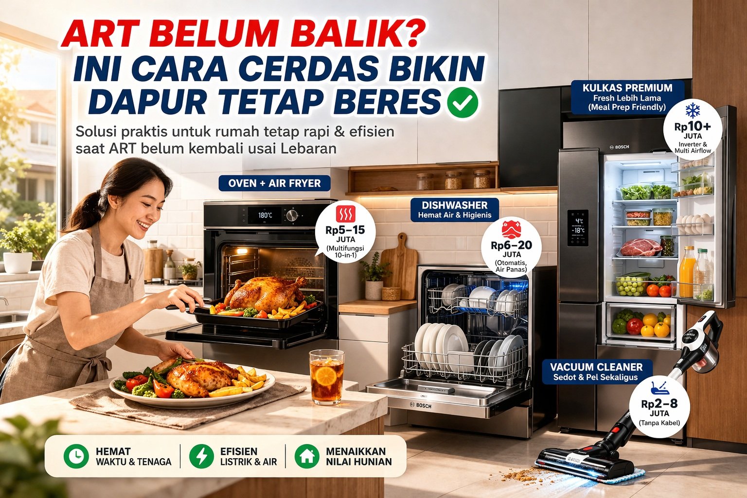 art-belum-balik-strategi-dapur-beres-bosch Infografis strategi dapur tetap beres saat ART belum balik dengan peralatan rumah tangga Bosch.
