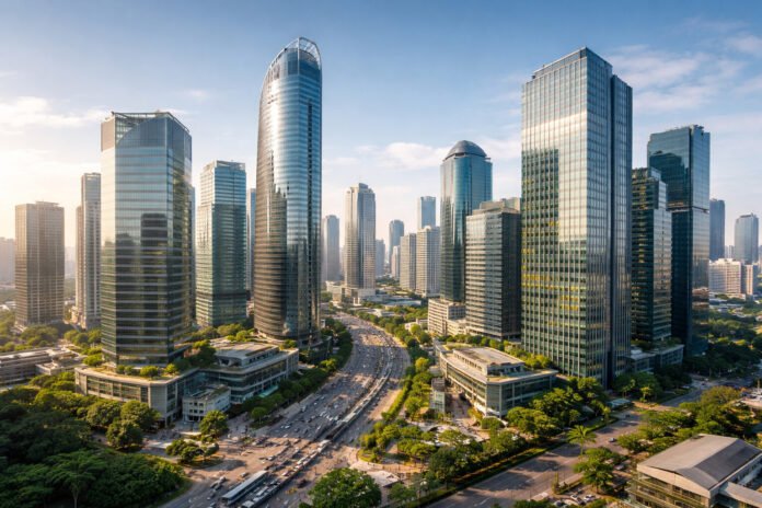 Ilustrasi gedung kantor premium di Jakarta
