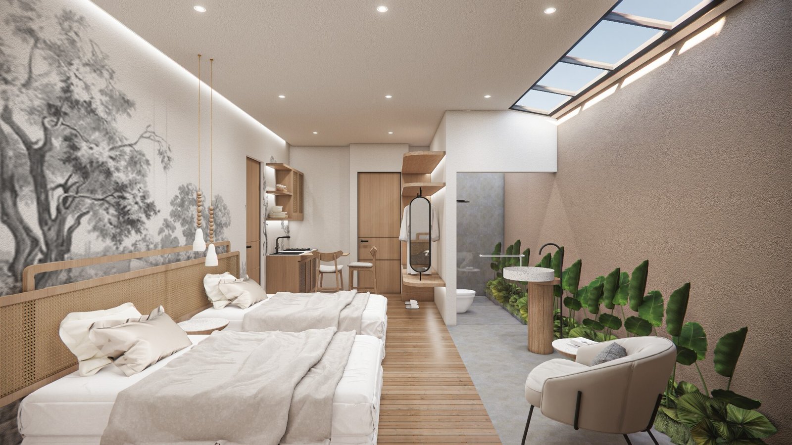 Interior Solaris Villa Malang bagian dari RISE proyek premium 2026 dengan konsep villa eksklusif bernuansa natural modern di kawasan pegunungan