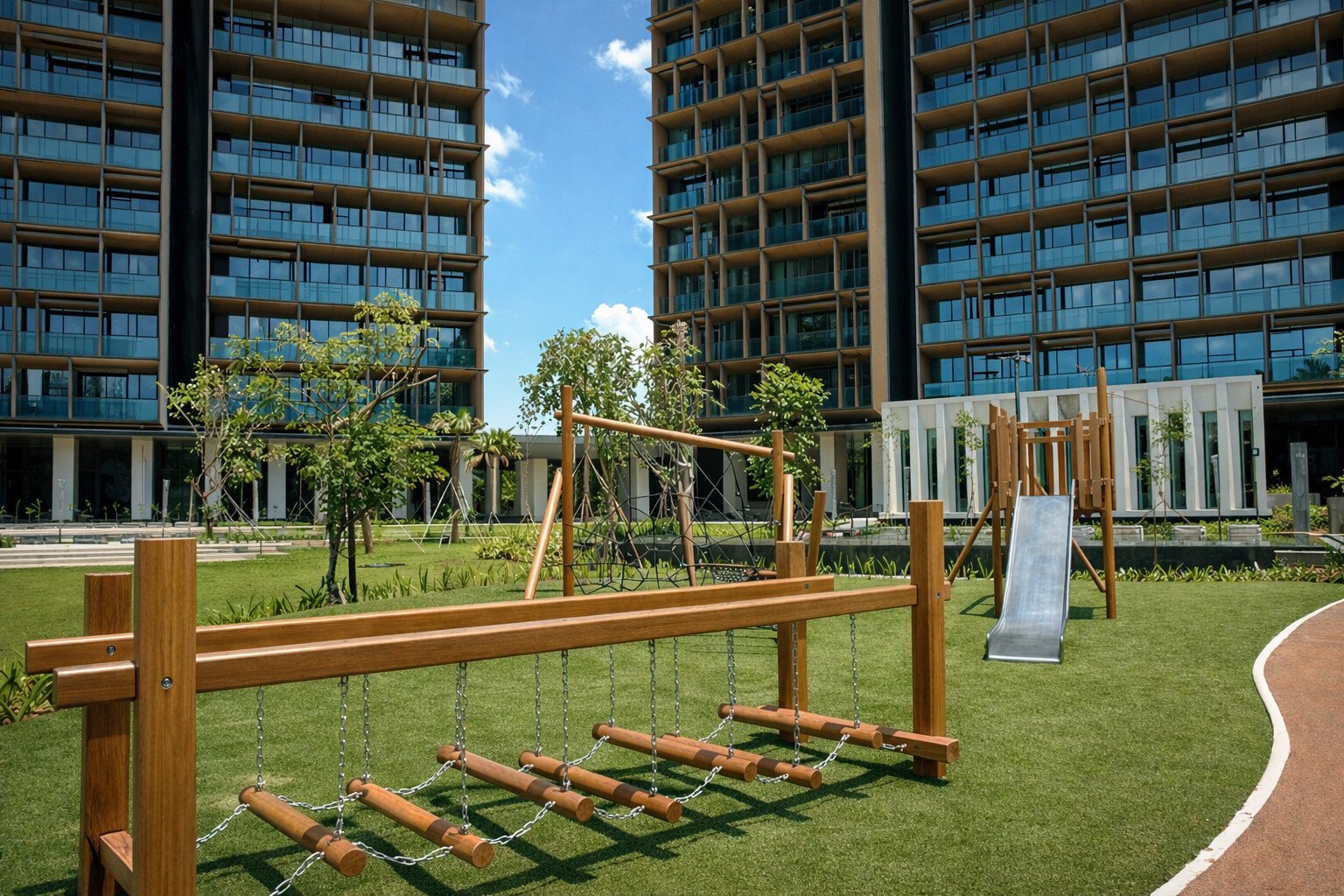 Area playground dan taman hijau di Savyavasa Dharmawangsa