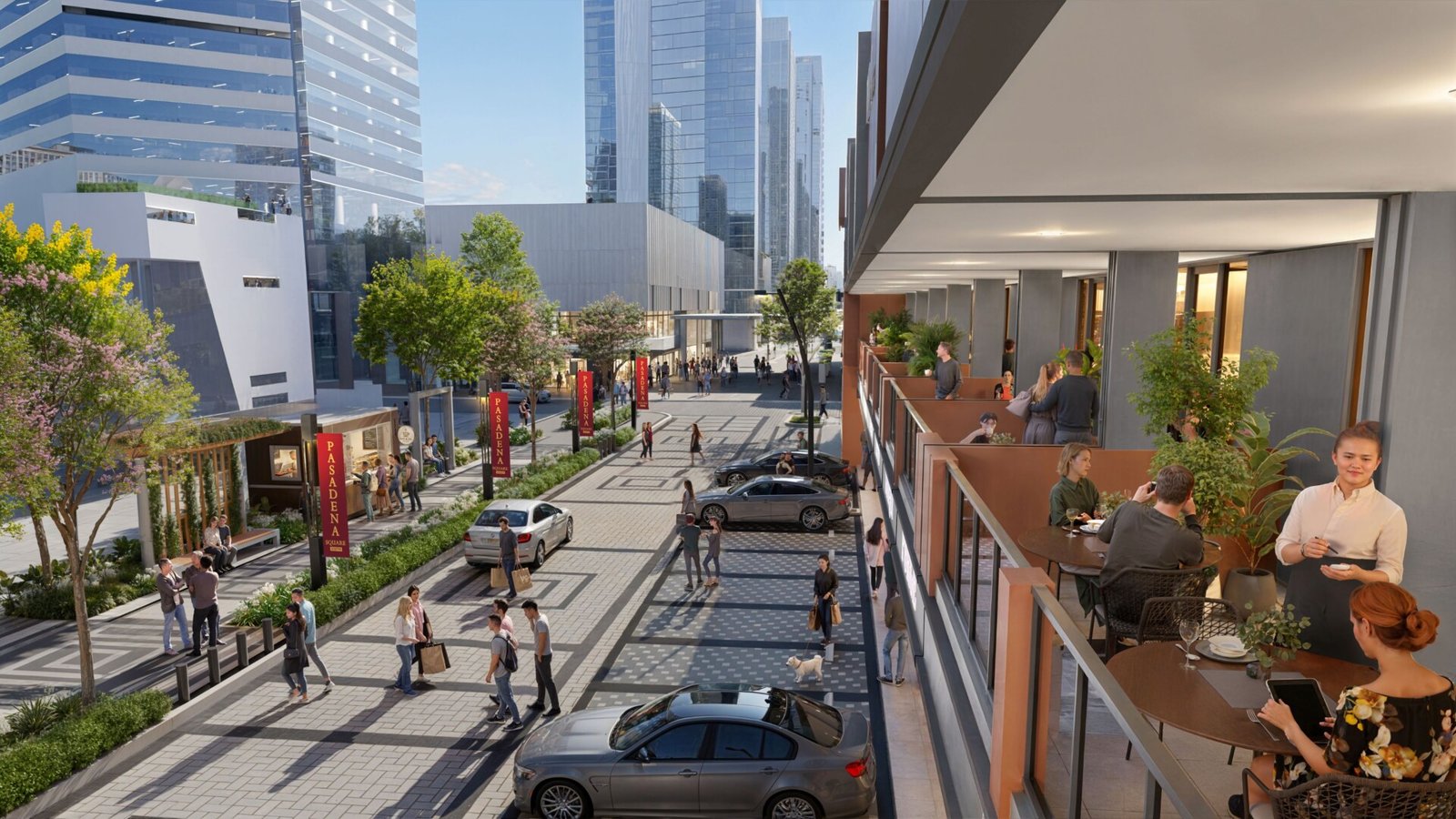 Pengunjung menikmati suasana alfresco di balkon ruko Pasadena Square South Gading Serpong.