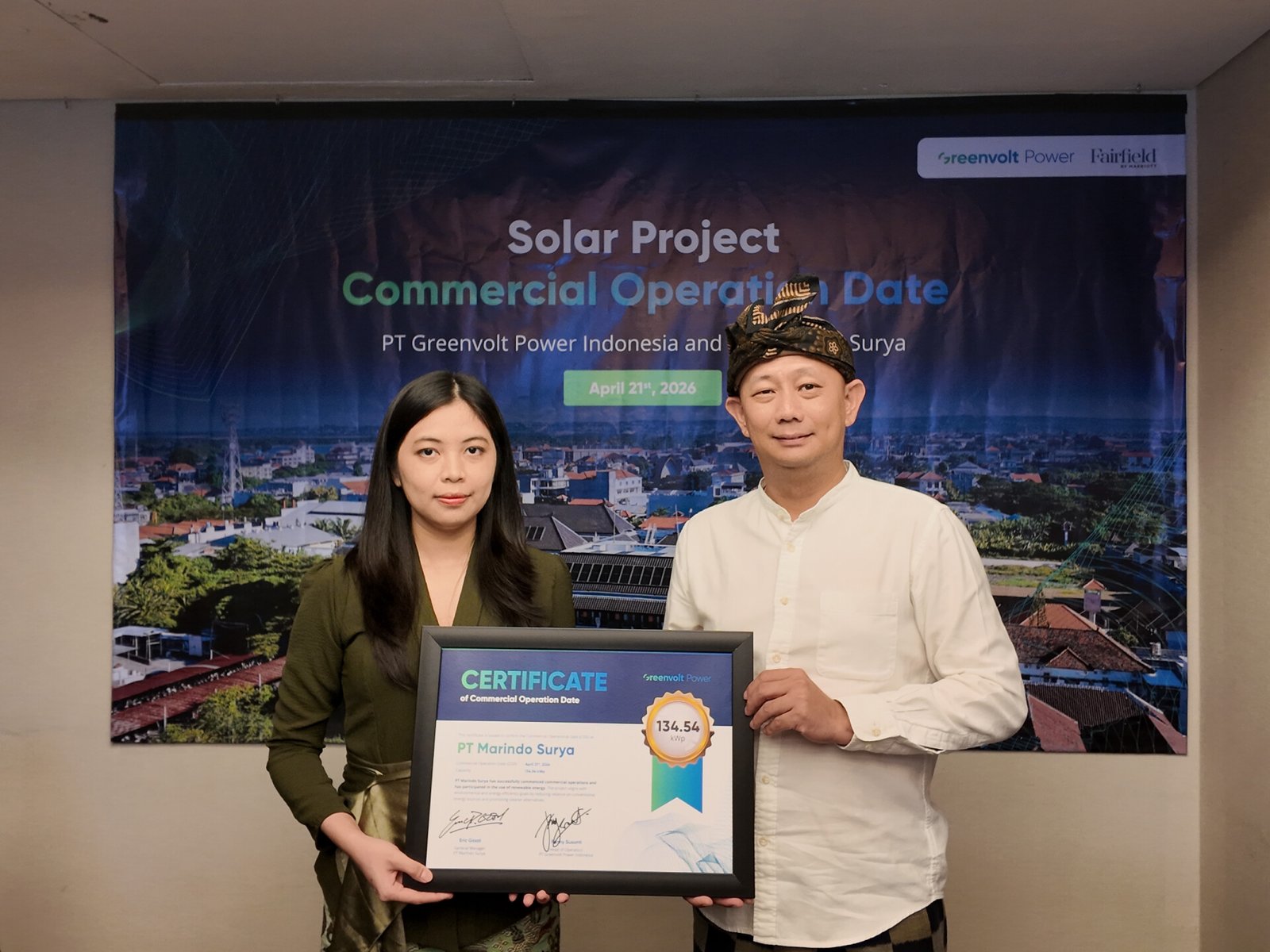 Peresmian PLTS energi terbarukan hotel Bali oleh Greenvolt Power Indonesia dan Fairfield Marriott Bali Kuta Sunset Road