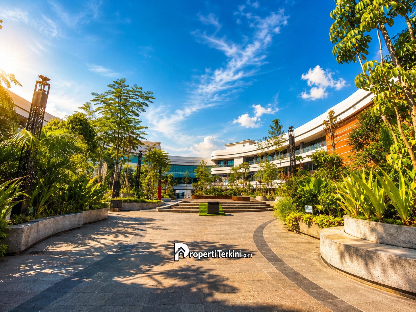 Tampak area Downtown Park dan amphitheater di 23 Semarang Shopping Center. Ruang publik ini menjadi salah satu elemen utama konsep The Oasis of Semarang yang menghadirkan pengalaman berbelanja sekaligus bersosialisasi di tengah suasana hijau dan terbuka.