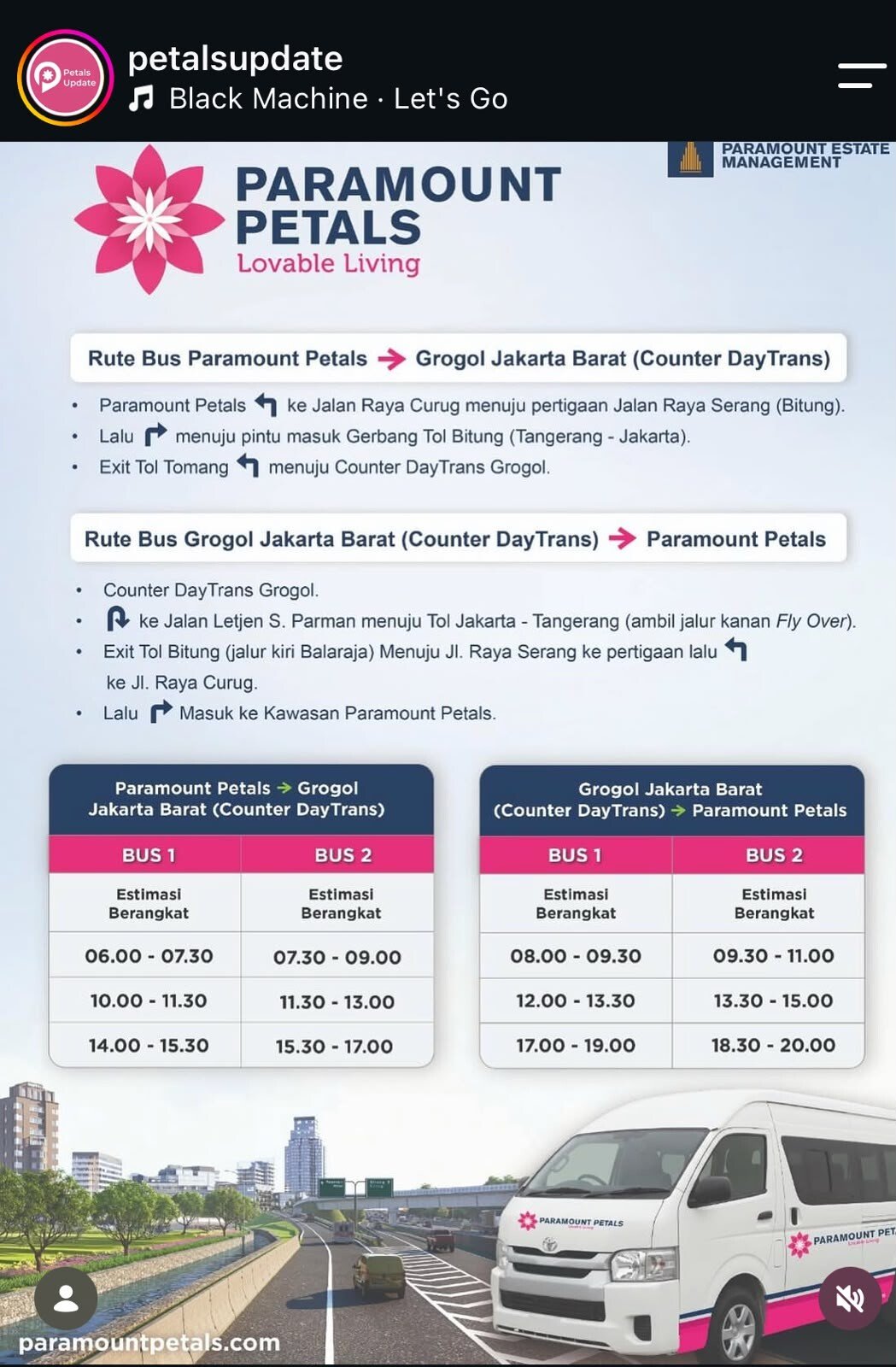 rute dan jadwal Paramount Petals Shuttle Bus