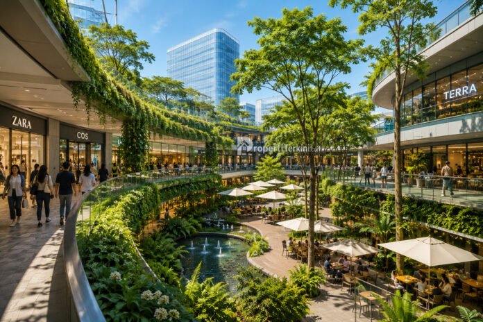 green space mal Jakarta dengan area hijau, ruang terbuka, dan konsep alfresco dining