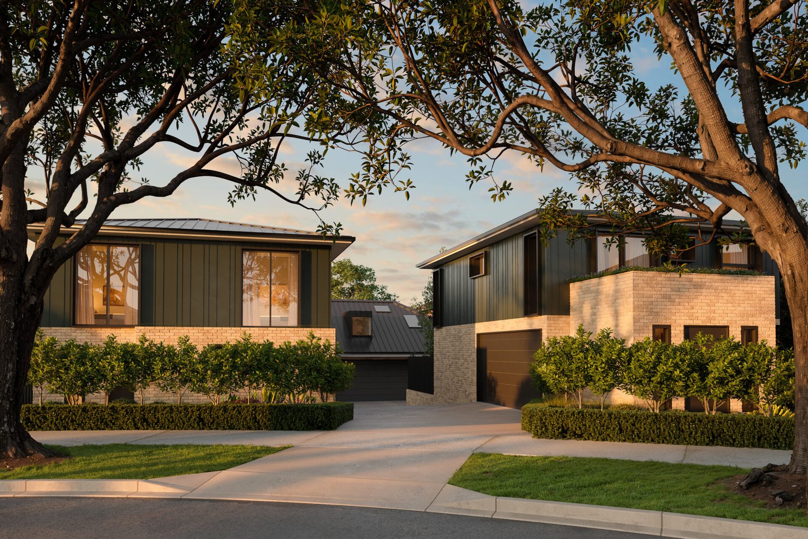 Tampak depan eksterior dan area masuk proyek townhouse Roselands Sydney besutan pengembang CVIG.