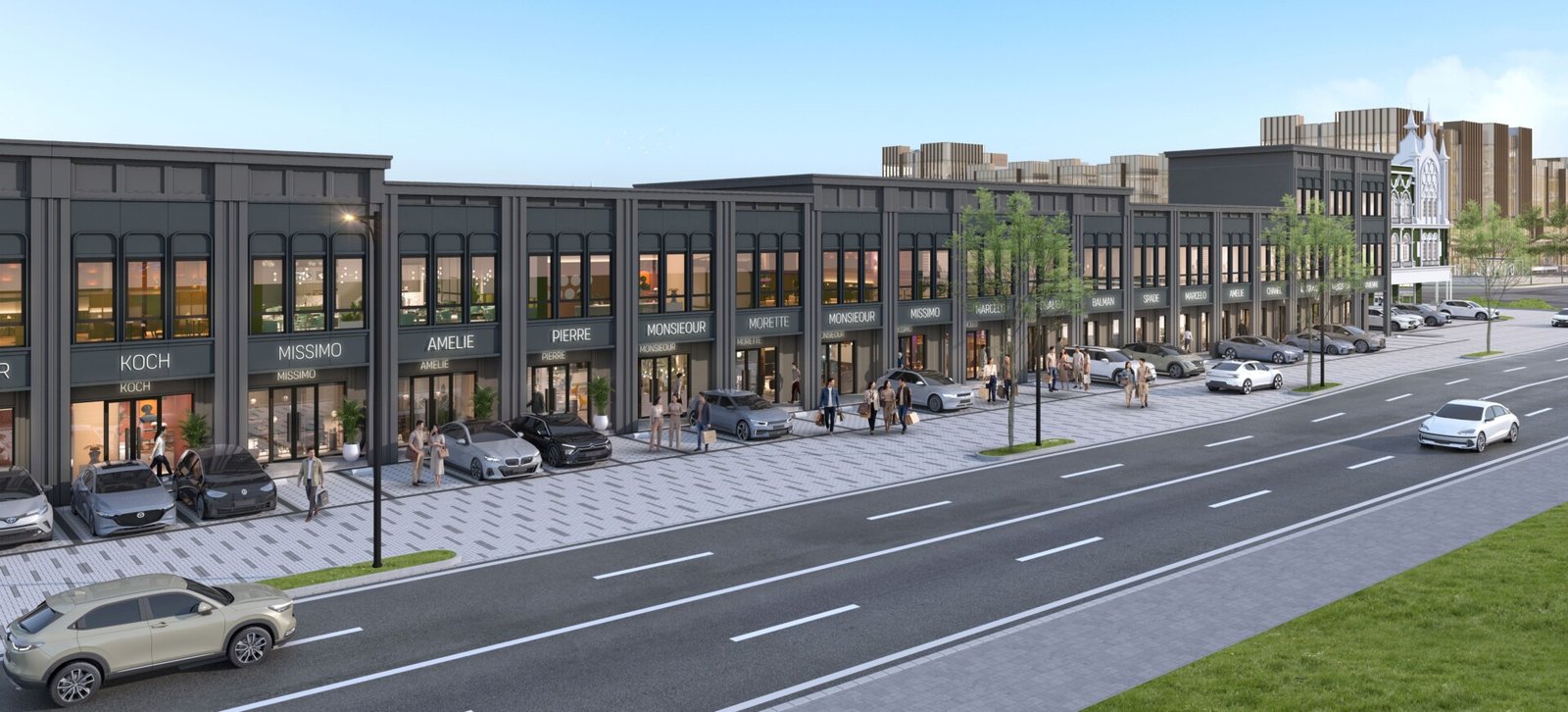 Maggiore Vibes sebagai properti komersial Gading Serpong dengan deretan ruko modern dan area parkir luas