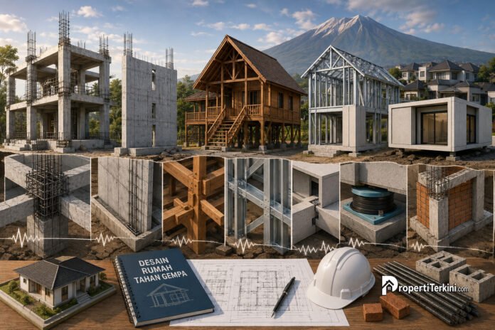rumah-tahan-gempa-desain-struktur-konstruksi Ilustrasi desain dan struktur konstruksi rumah tahan gempa dengan berbagai sistem bangunan