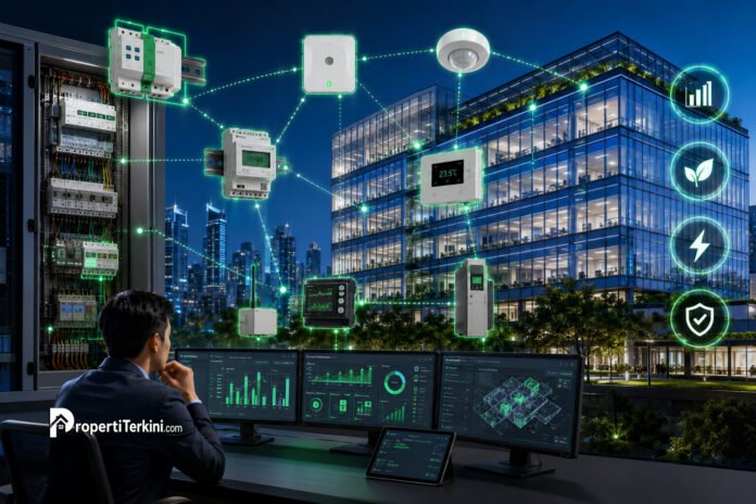 arsitektur-iot-bangunan-cerdas-schneider-electric.jpg Arsitektur IoT Bangunan Cerdas Schneider Electric yang mengintegrasikan smart panel, sensor presisi, dan perangkat pengondisi daya untuk efisiensi energi gedung modern.