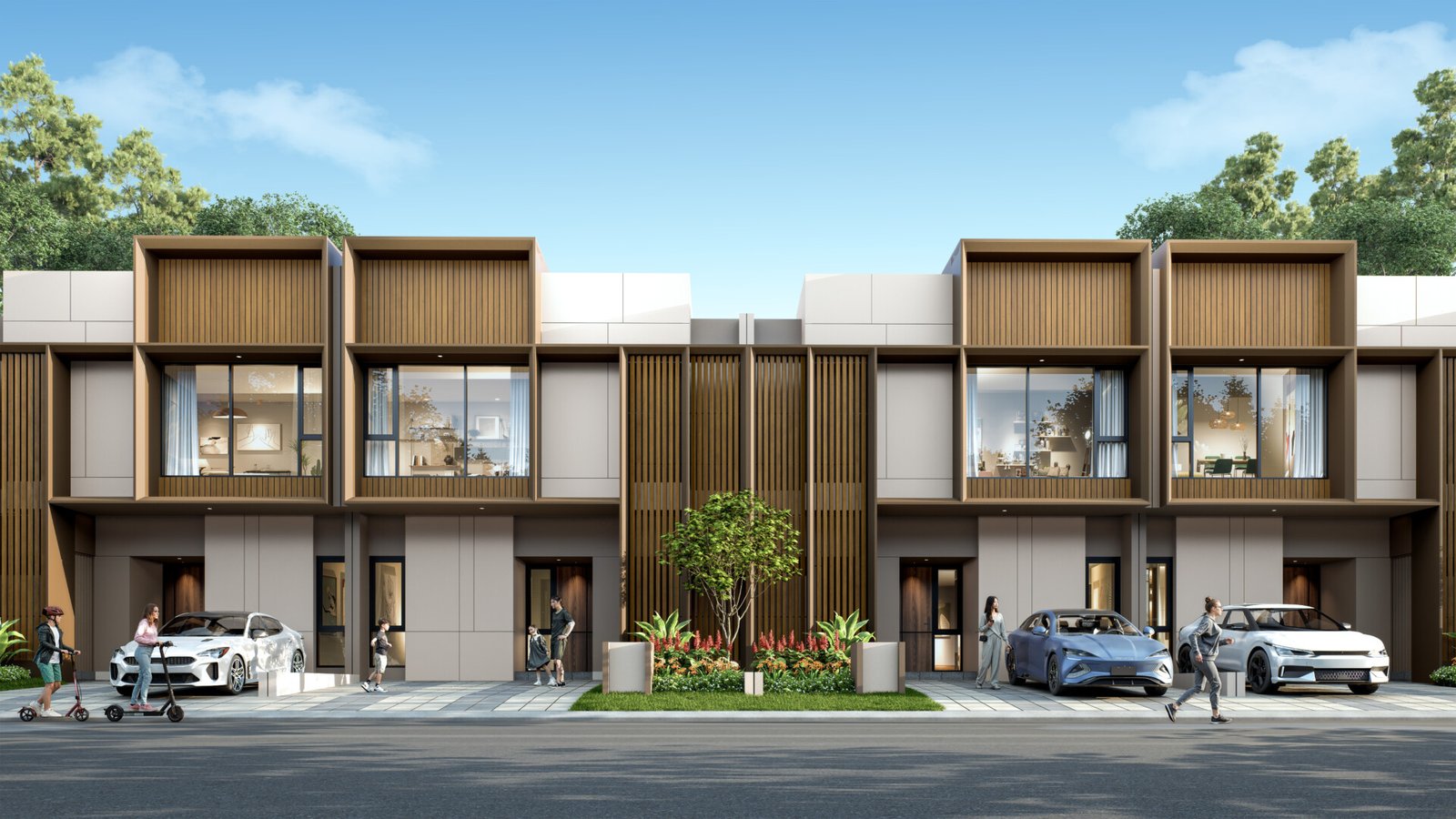 fasad rumah tropis modern dua lantai di cluster ryil sutera rasuna tangerang