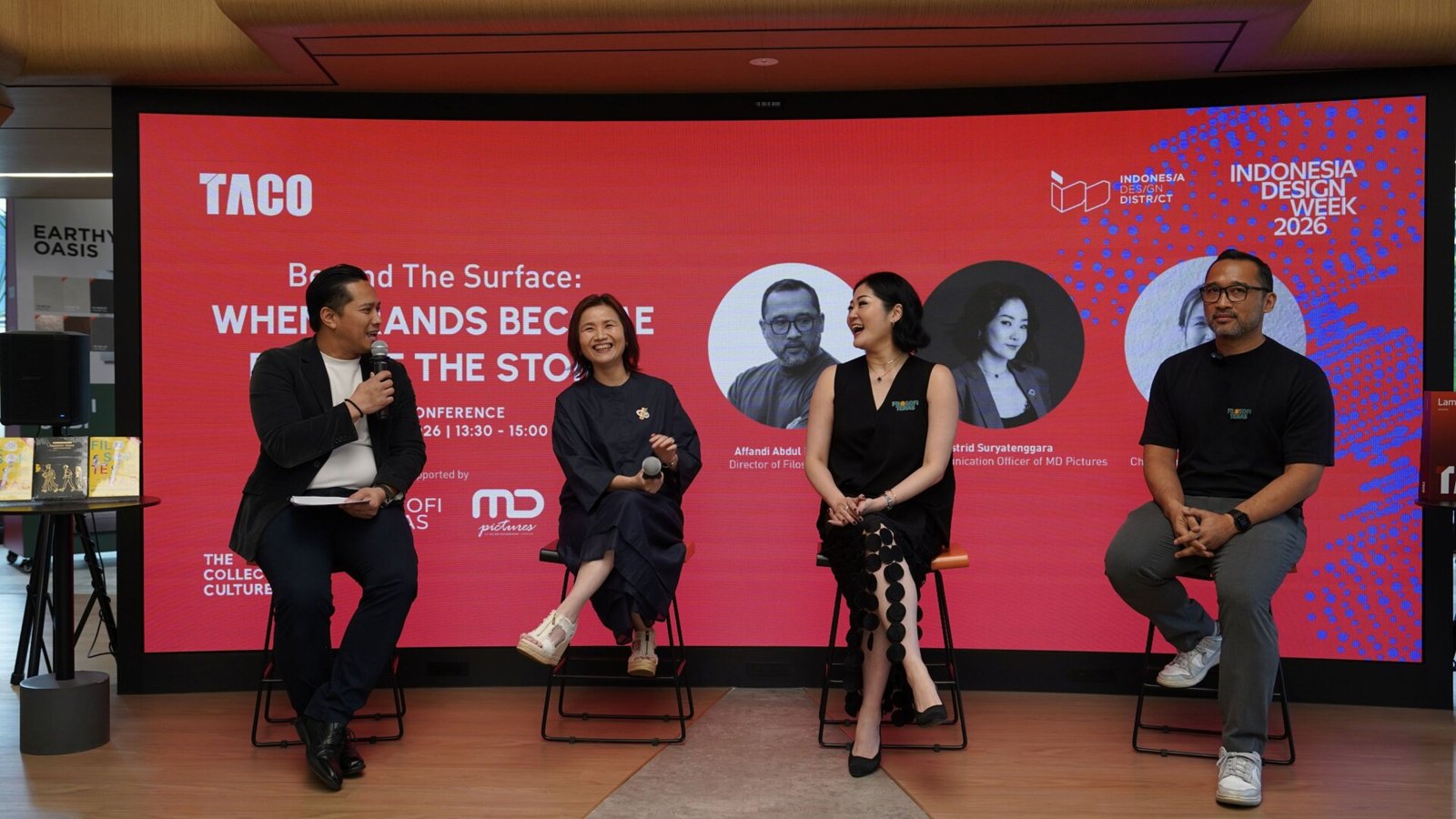 Sesi konferensi pers kolaborasi solusi material TACO dengan MD Entertainment untuk film Filosofi Teras pada ajang Indonesia Design Week 2026