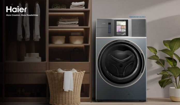 Haier L+ 24 kg HWD240-BD12LGNU1, mesin cuci front load dan pengering dalam satu perangkat.