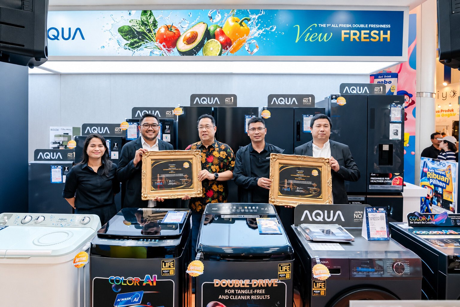 AQUA Elektronik memperkenalkan produk elektronik rumah tangga di PRJ Surabaya 2026 bersama UFO Elektronika.