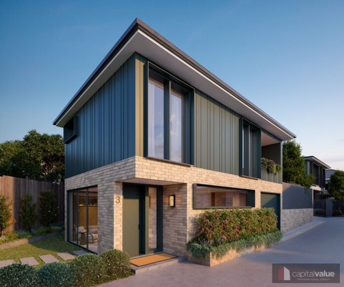 Fasad townhouse Sydney Highgrove dengan desain modern dan hunian premium dari CVIG