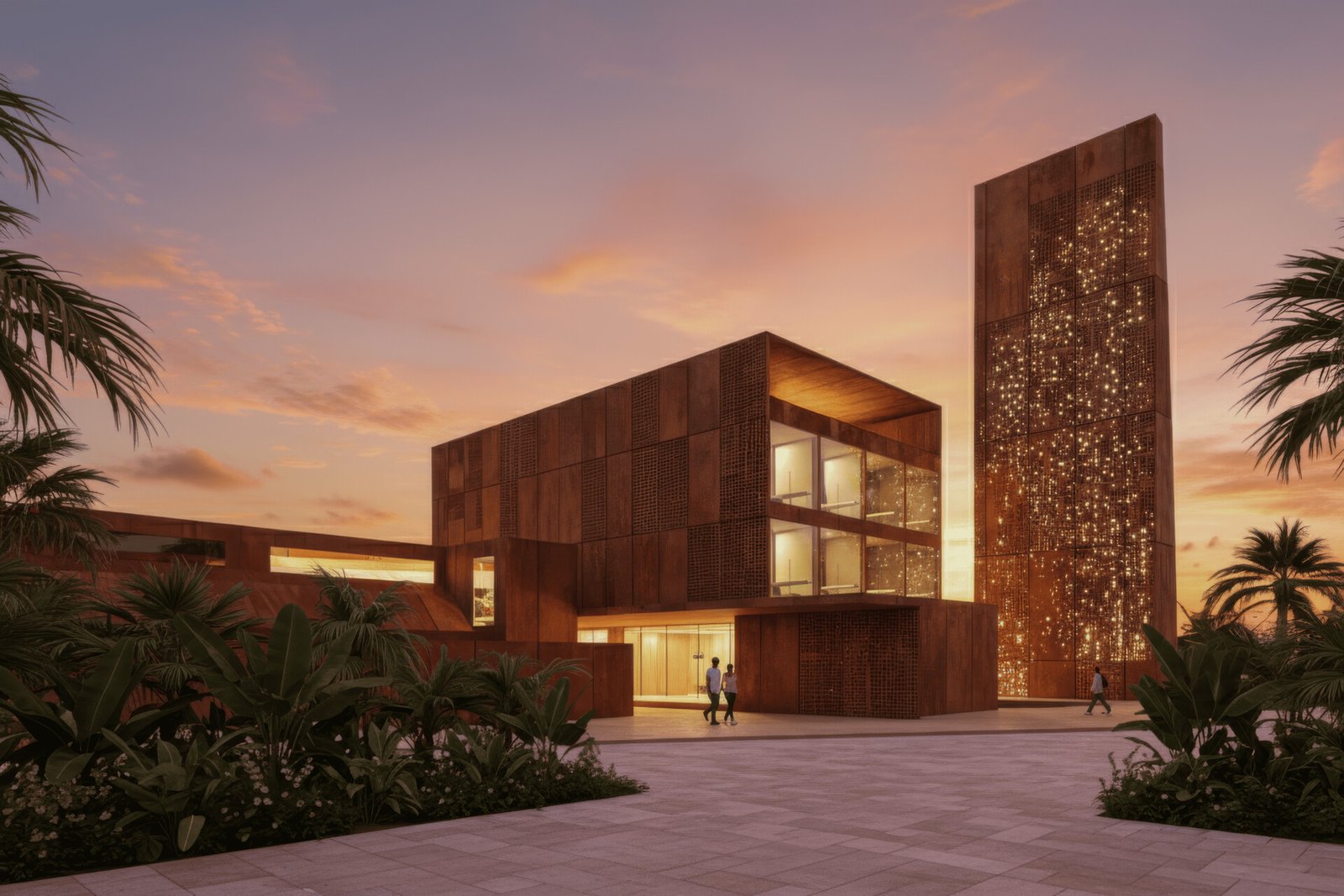 Visualisasi menara ikonik Stella Solaris Observatory Suite di Black Sands Oasis Nuanu Bali.