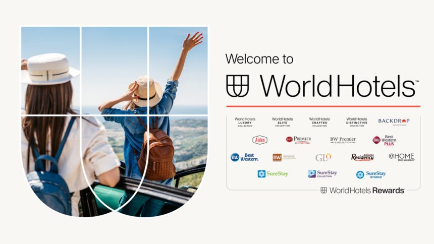 Logo WorldHotels dan jajaran 18 merek portofolio BWH Hotels termasuk Best Western, WorldHotels Collection, dan WorldHotels Rewards